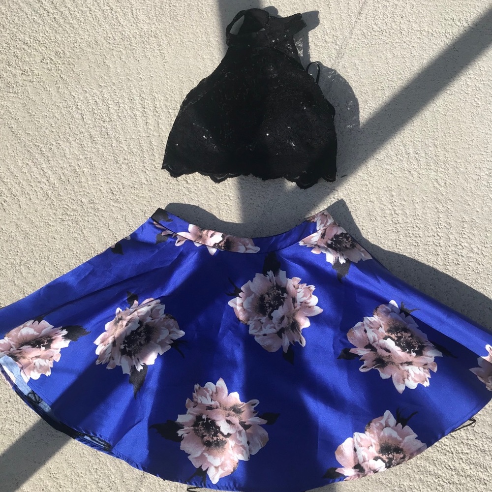 Two Piece Floral Formal Dress